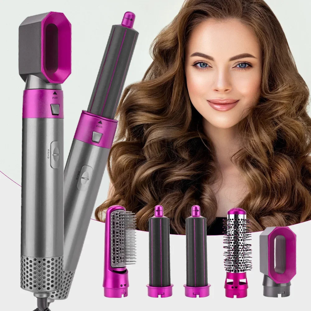 Generic 5 In 1 Hot Air Brush Hair Curler Set - Grey