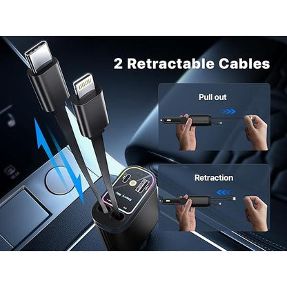 4-in-1 Starry Sky Car Charger with Retractable Cable & 2 Ports