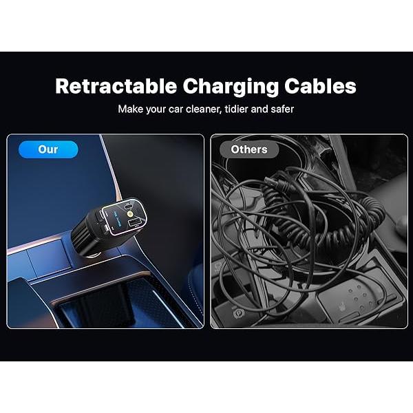 4-in-1 Starry Sky Car Charger with Retractable Cable & 2 Ports